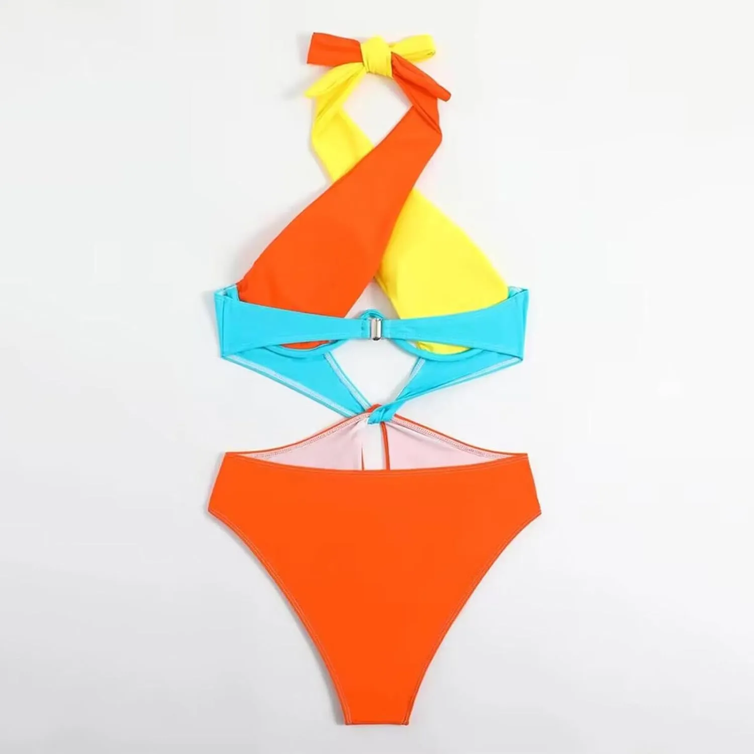 Women's Sexy One Piece Swimsuits Cut Out Criss Cross Colorblock Halter Bathing Suits Backless Swim Suit Swimwear