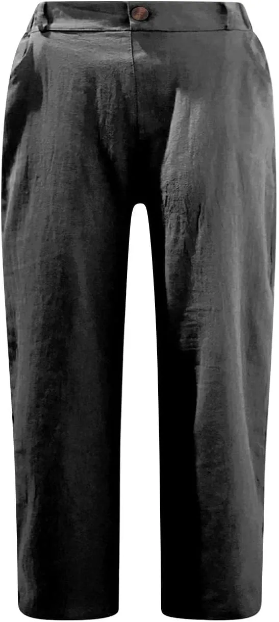 Womens Straight Capris Elastic Waist Cropped Pants, Casual Summer Pant Fashion Below Knee Capri Shorts for Women