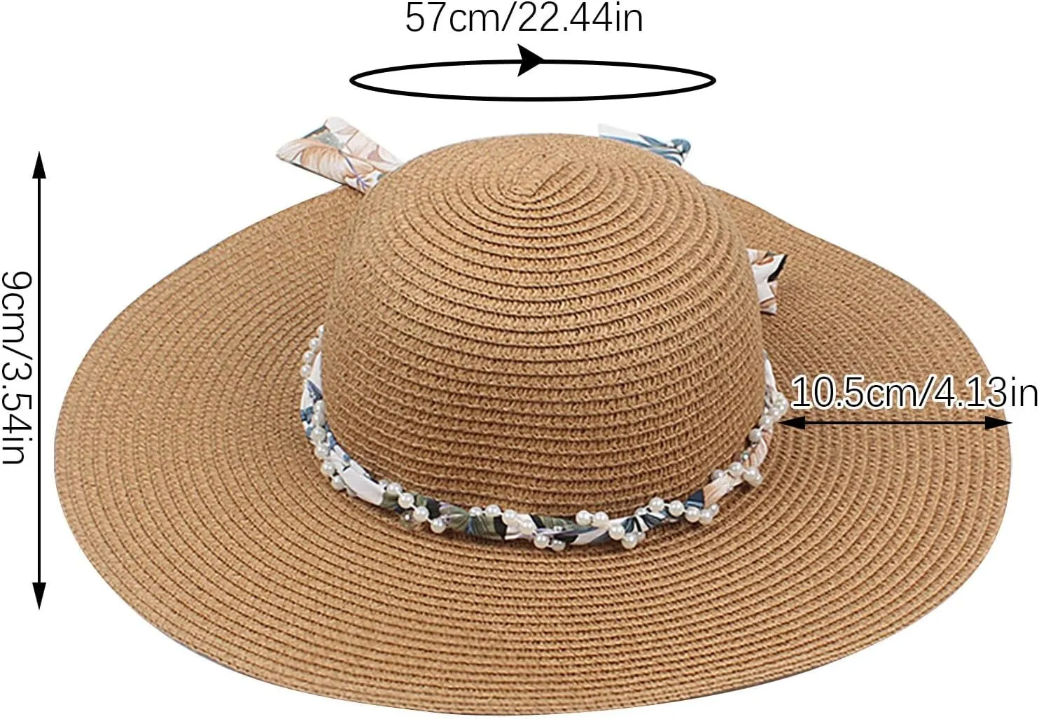Women's Straw Derby Sun Hat Vintage Pearl Band Fedora Hat Wide Brim Trilby Panama Hat Travel Wedding Bucket Hats
