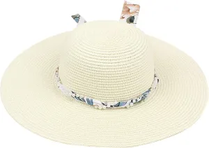 Women's Straw Derby Sun Hat Vintage Pearl Band Fedora Hat Wide Brim Trilby Panama Hat Travel Wedding Bucket Hats