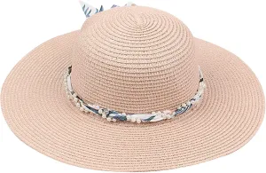 Women's Straw Derby Sun Hat Vintage Pearl Band Fedora Hat Wide Brim Trilby Panama Hat Travel Wedding Bucket Hats