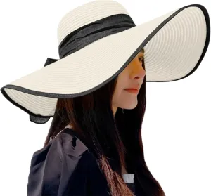 Womens Straw Hat Big Wide Brim Sun Hats Foldable Beach Caps with UPF 50  Protection