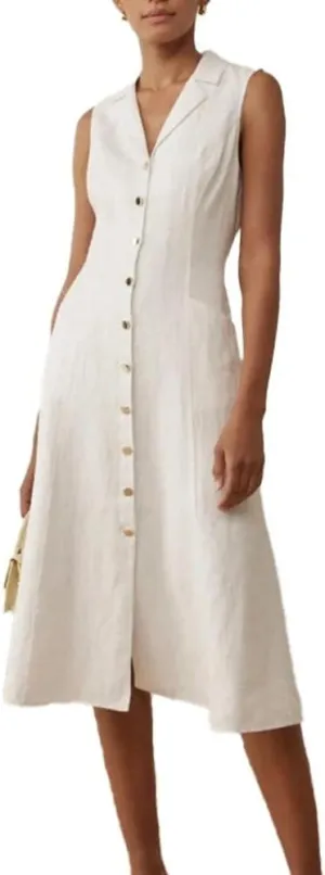 Women's Summer Sleeveless Dress 2023 Casual Lapel Button Down A Line Midi Dresses with Pockets White