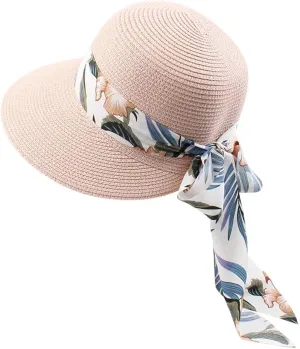 Womens Sun Straw Hat Wide Brim Summer Foldable Roll Up Floppy Beach Hats with Flower Bow UPF 50  Protection Beach Caps