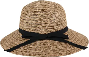 Womens Sun Straw Hat Wide Brim UPF 80 Summer Foldable Beach Hats for Women,Floppy Sun Hat Foldable Roll up Cap