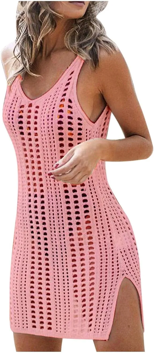 Womens Swimsuit Cover Up Sleeveless Knit 2025 Summer Outfits Swimwear Bathing Suit Coverup Crochet Beach Dress