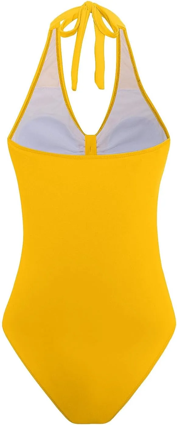 Women's Swimsuits Modest One Piece Ruched Halter Bathing Suits Backless 2025 Trendy Beach Party Swimwear Bult in Bra