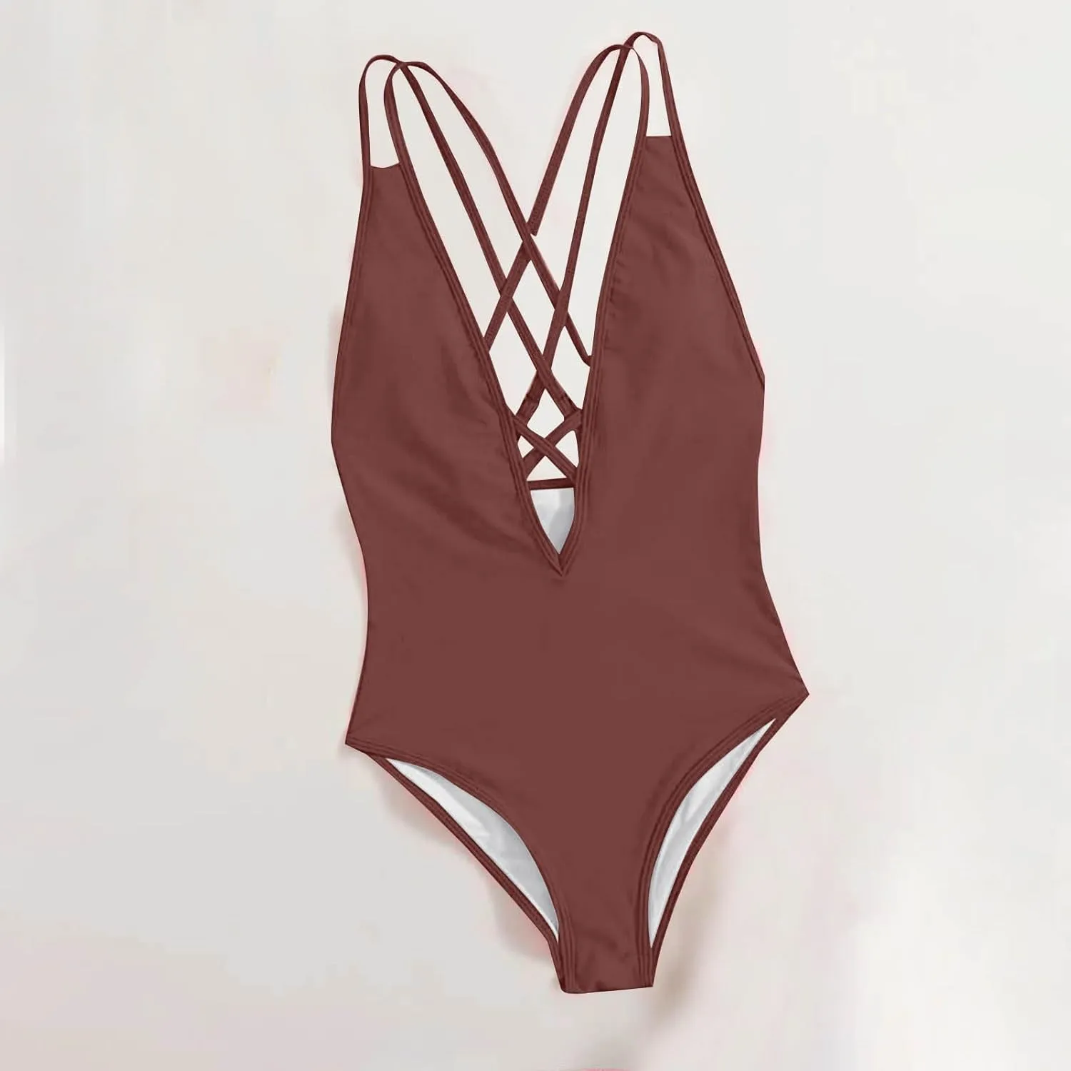 Womens Swimsuits Tummy Control Sexy One Piece Lace Up Straps Bathing Suit Scrunch Butt High Cut Monokini Swimwear