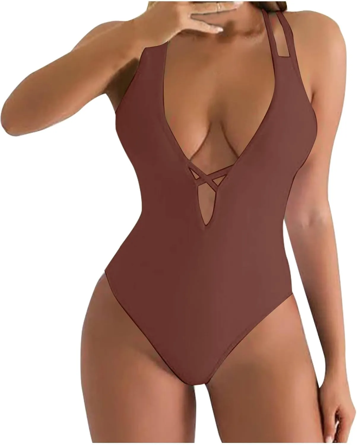 Womens Swimsuits Tummy Control Sexy One Piece Lace Up Straps Bathing Suit Scrunch Butt High Cut Monokini Swimwear