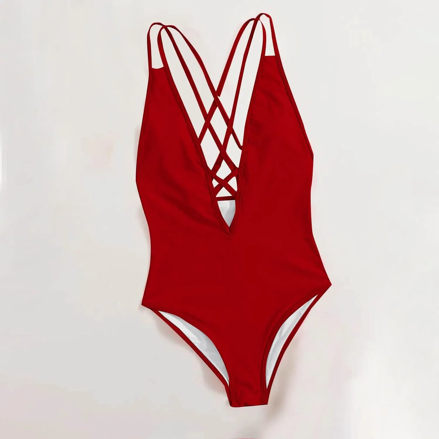 Womens Swimsuits Tummy Control Sexy One Piece Lace Up Straps Bathing Suit Scrunch Butt High Cut Monokini Swimwear