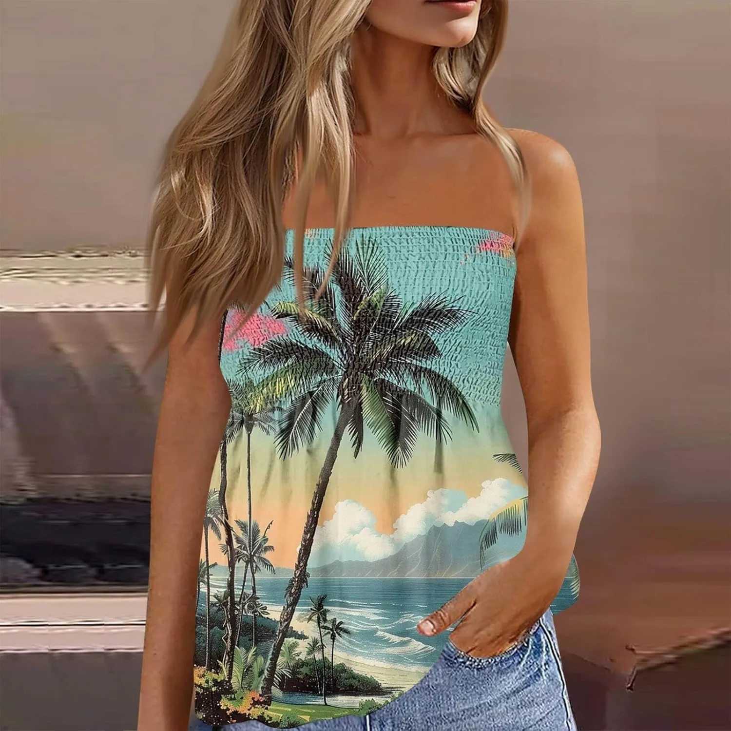 Women's Tube Tops Summer Casual Bandeau Tank Casual Strapless Blouse Off The Shoulder Tunic Shirts Plus Size