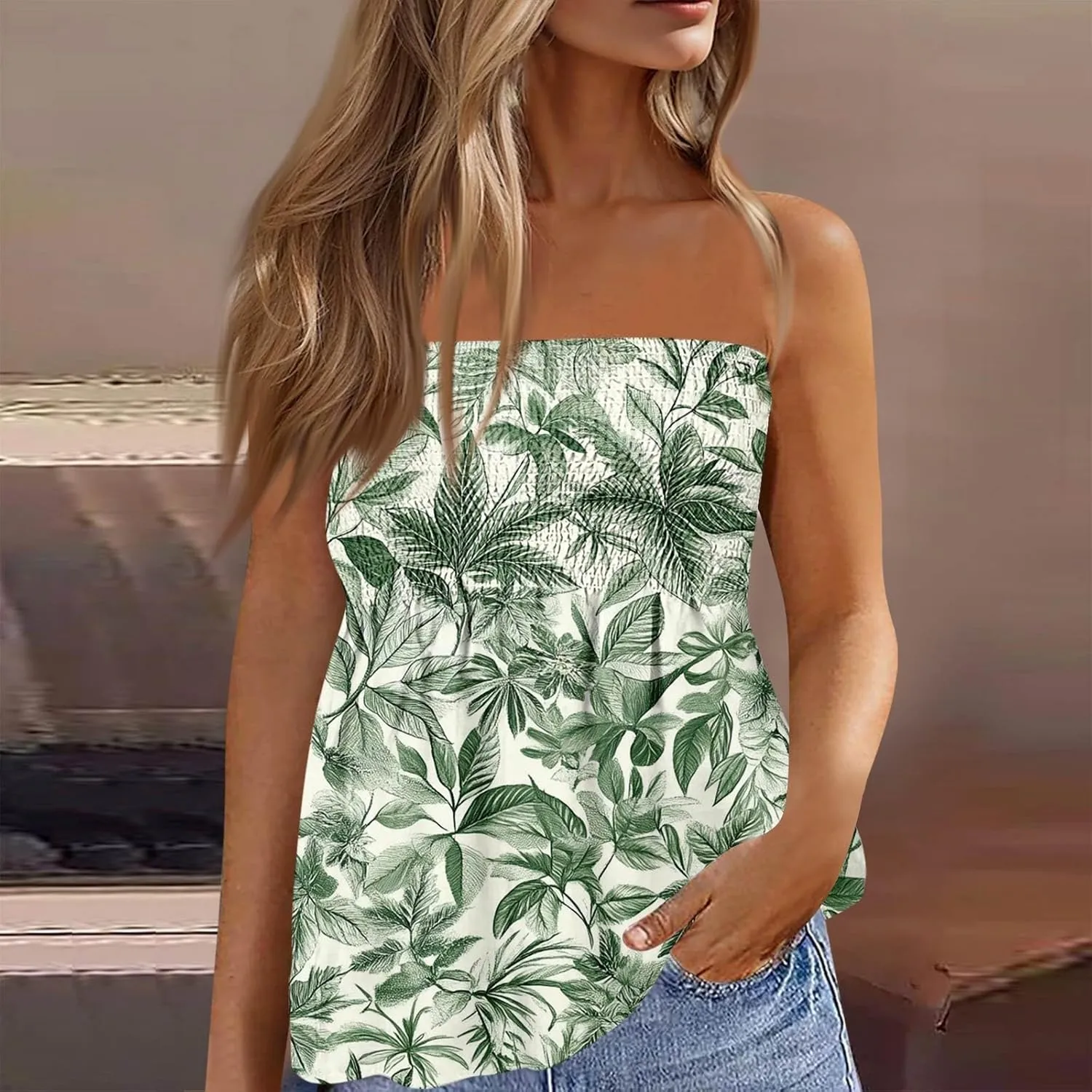 Women's Tube Tops Summer Casual Bandeau Tank Casual Strapless Blouse Off The Shoulder Tunic Shirts Plus Size