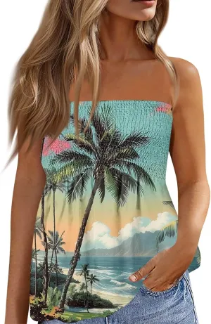 Women's Tube Tops Summer Casual Bandeau Tank Casual Strapless Blouse Off The Shoulder Tunic Shirts Plus Size