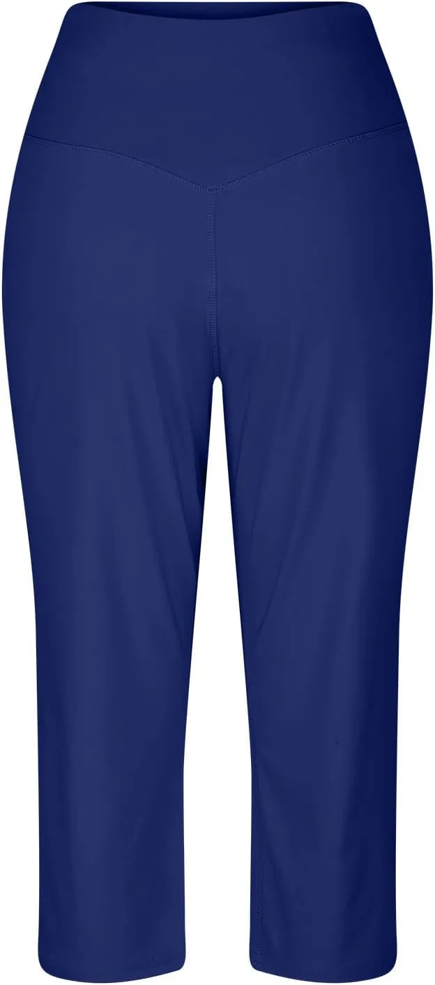 Women's Tummy Control Gym Workout Wide-Leg Cropped Pants High Waist Sport Yoga Pant Yogy Jogger Capri Sweatpants
