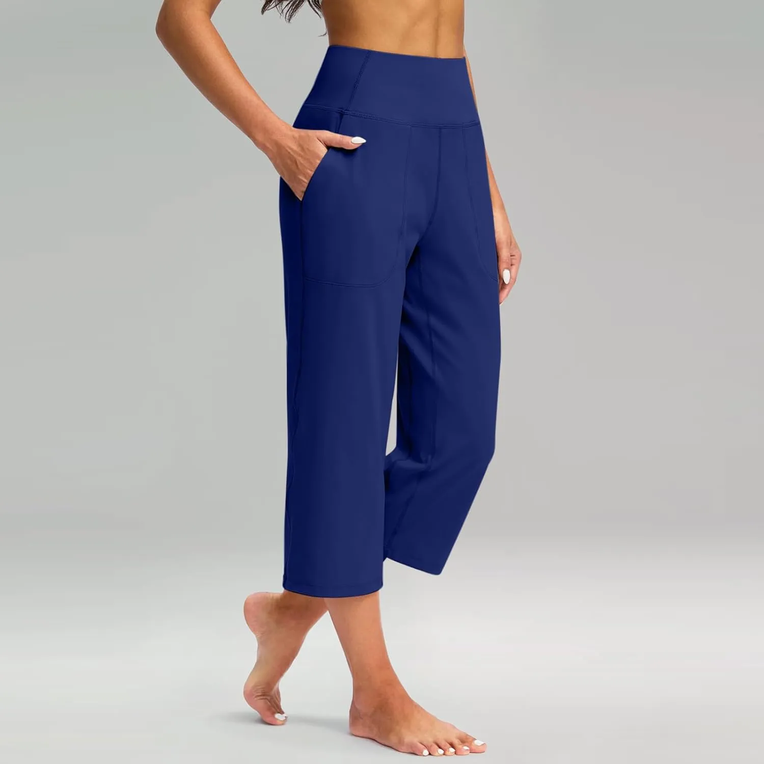 Women's Tummy Control Gym Workout Wide-Leg Cropped Pants High Waist Sport Yoga Pant Yogy Jogger Capri Sweatpants