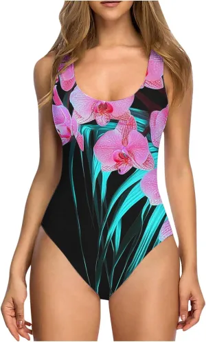 Women's Tummy Control Swimsuit One Piece Bathing Suit Vintage Push Up Swimwear Cheeky Wireless Backless Swimming Suits