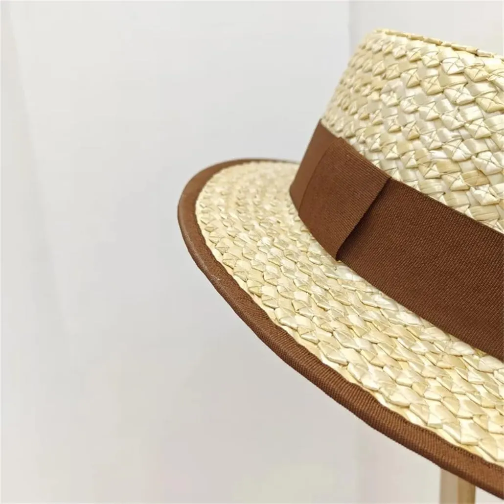 Women's Wide Brim Straw Hat Flat Top Ladies Travel Holiday Casual Beach Hats