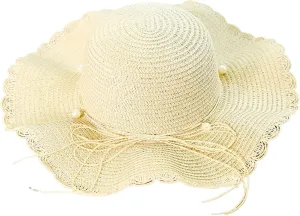 Women's Wide Brim Straw Sun Visor Hat Roll Up Straw Sun Hat with Bow Tie for Women