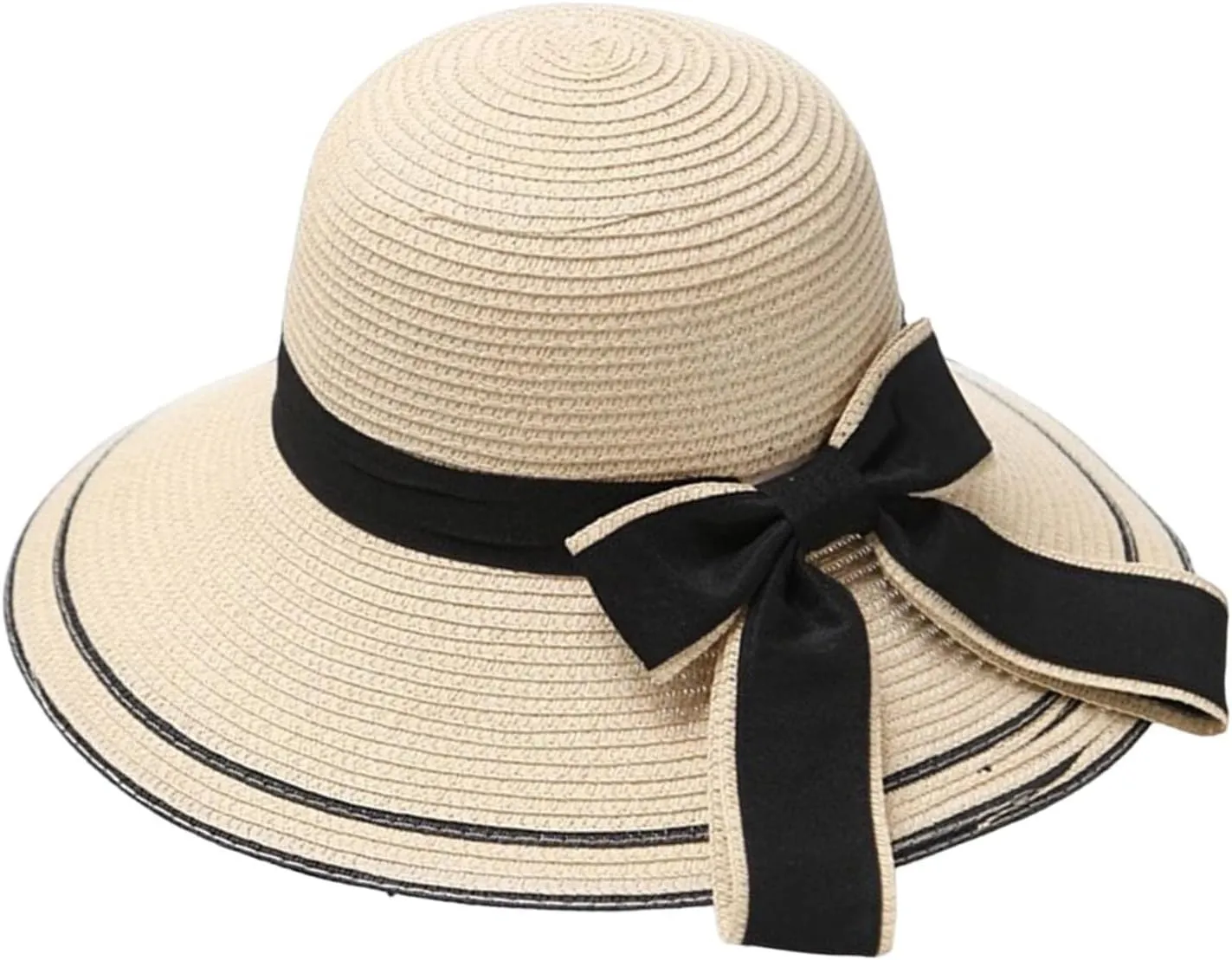 Women's Wide Brim Straw Sun Visor Hat Roll Up Straw Sun Hat with Bow Tie for Women