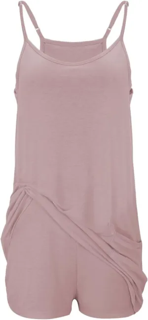 Womens Workout Romper Dress with Shorts Underneath Sleeveless Adjustable Spaghetti Straps Sports Mini Romper Dress
