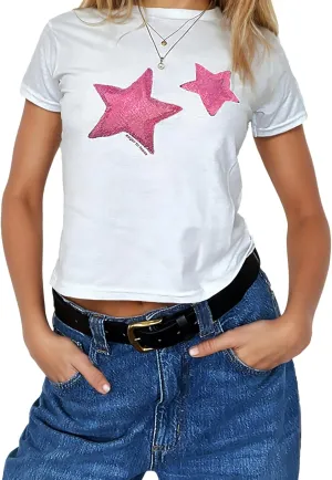 Xineicy Y2K Crop Tops for Women Star Print Tees Vintage Baby Tee Short Sleeve Summer Tops