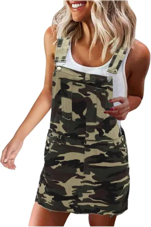 XOWRTE Denim Bib Overall Dress Women 2025 Sleeveless Ripped Distressed Adjustable Strap Short Jean Pinafore Dress Jean