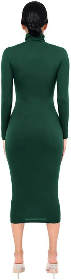 Xuan2Xuan3 Women's Dresses Fall Long Sleeve Snake Printed Zipper Neck Knit Bodycon Evening Party Long Dress