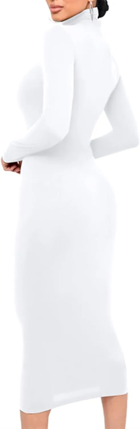 Xuan2Xuan3 Women's Dresses Fall Long Sleeve Snake Printed Zipper Neck Knit Bodycon Evening Party Long Dress