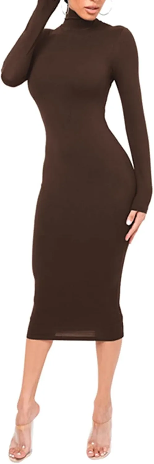 Xuan2Xuan3 Women's Dresses Fall Long Sleeve Snake Printed Zipper Neck Knit Bodycon Evening Party Long Dress