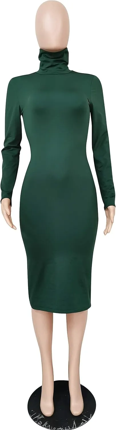 Xuan2Xuan3 Women's Dresses Fall Long Sleeve Snake Printed Zipper Neck Knit Bodycon Evening Party Long Dress