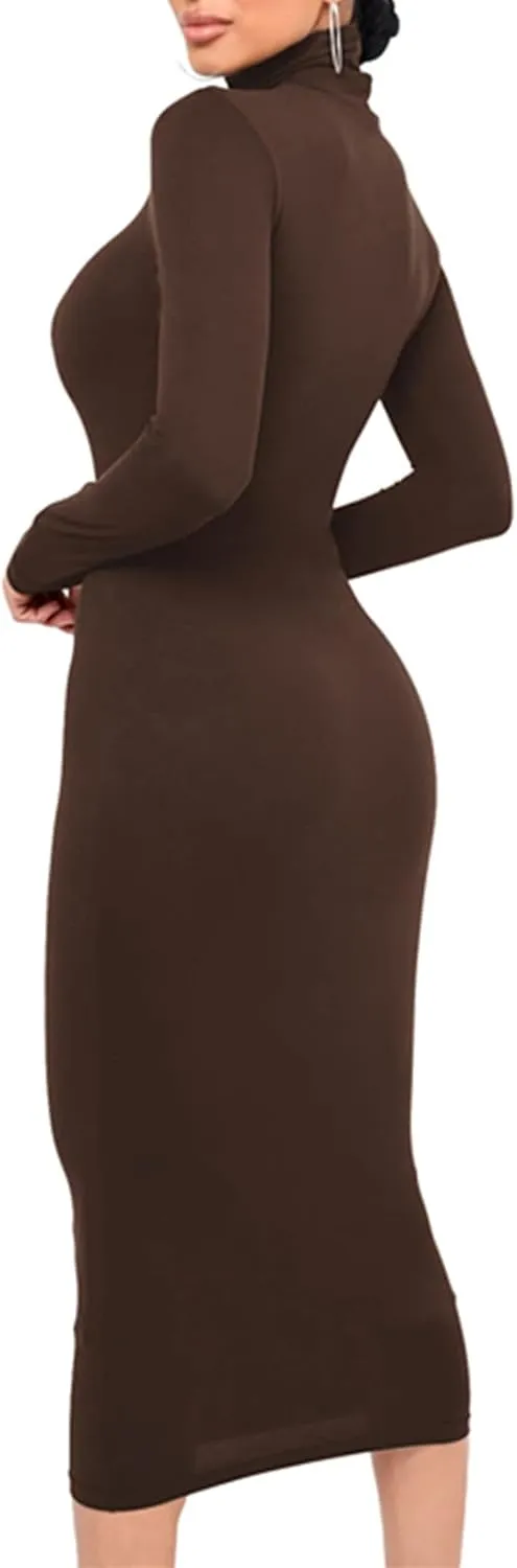 Xuan2Xuan3 Women's Dresses Fall Long Sleeve Snake Printed Zipper Neck Knit Bodycon Evening Party Long Dress
