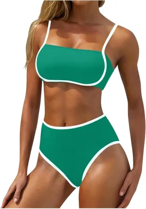 yardsong High Waisted Bikini Sets for Women Two Piece Swimsuit Adjustable Spaghetti Straps High Waist Bathing Suits