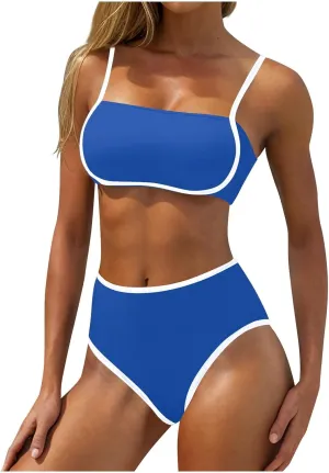 yardsong High Waisted Bikini Sets for Women Two Piece Swimsuit Adjustable Spaghetti Straps High Waist Bathing Suits