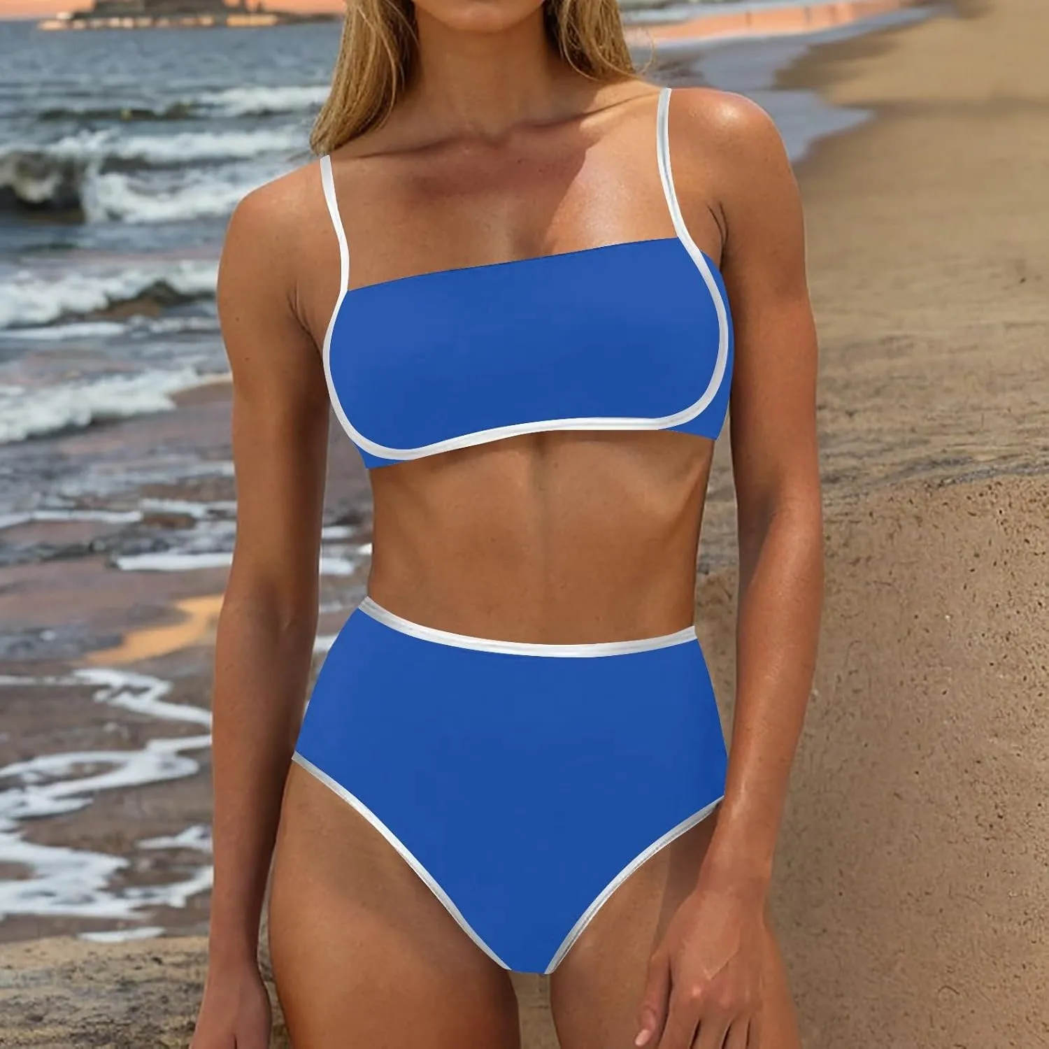 yardsong High Waisted Bikini Sets for Women Two Piece Swimsuit Adjustable Spaghetti Straps High Waist Bathing Suits