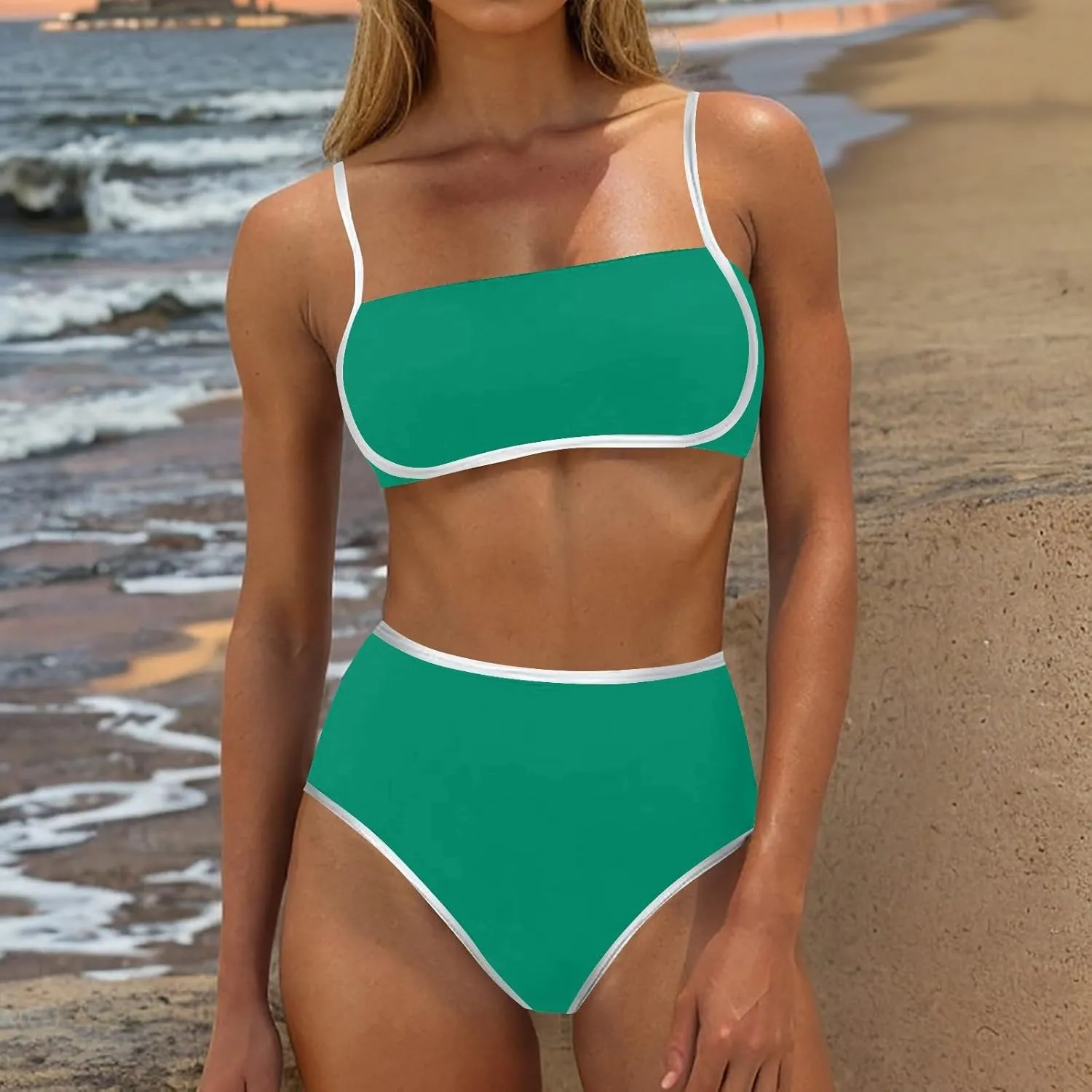 yardsong High Waisted Bikini Sets for Women Two Piece Swimsuit Adjustable Spaghetti Straps High Waist Bathing Suits