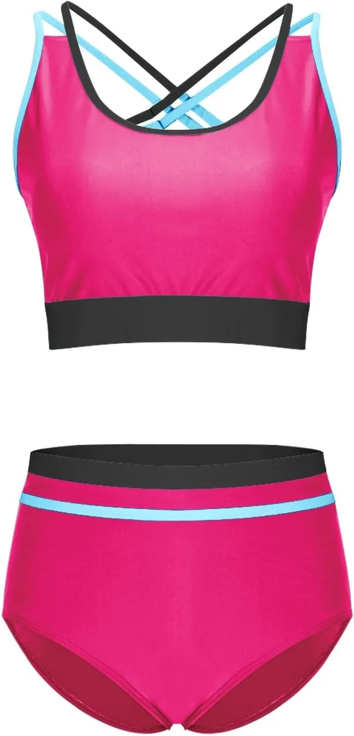 yardsong Modest Bikini Sets for Women Two Piece Sporty Bathing Suits Double Shoulder Straps Scoop Neck High Waist Swimsuits