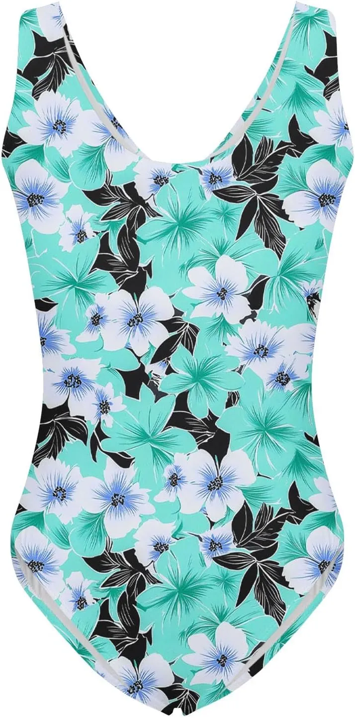 yardsong One Piece Swimsuit Women Tummy Control Floral Print Bathing Suits Scoop Neck Slimming Conservative Swimwear