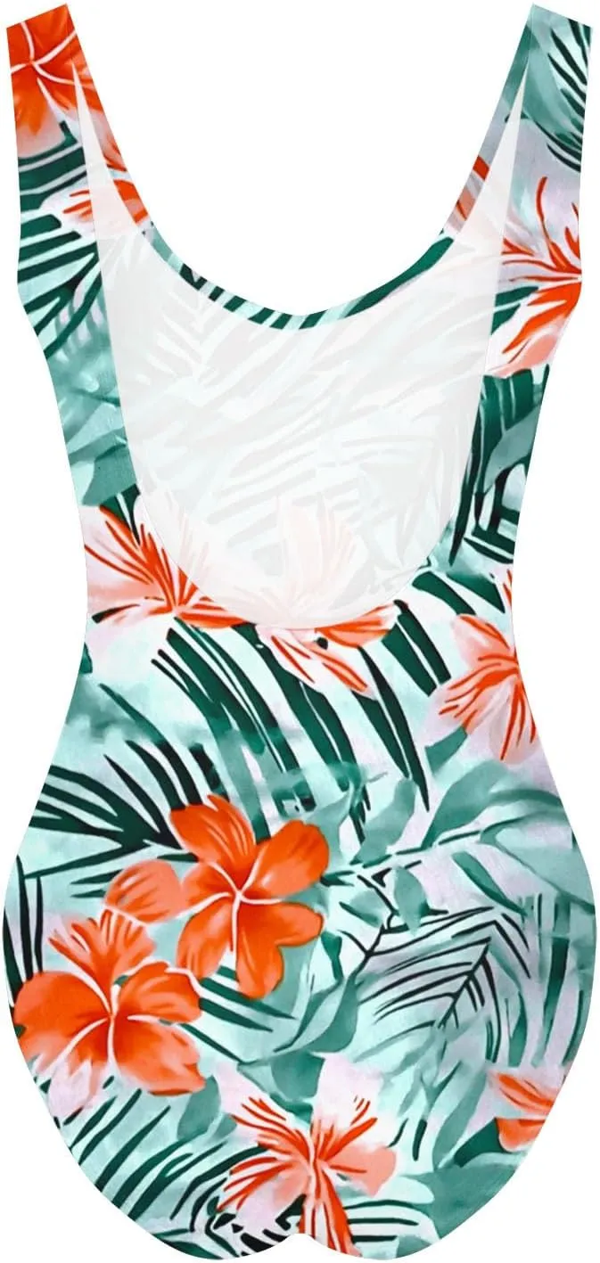 yardsong One Piece Swimsuit Women Tummy Control Floral Print Bathing Suits Scoop Neck Slimming Conservative Swimwear