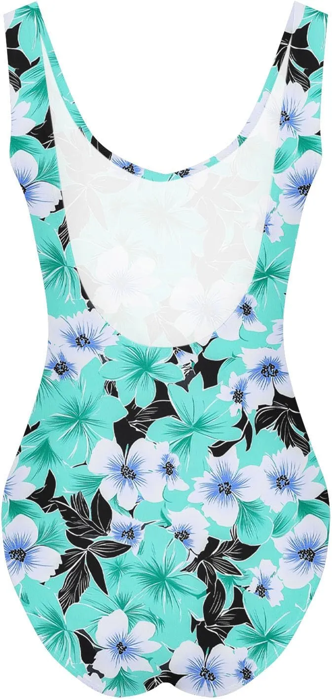 yardsong One Piece Swimsuit Women Tummy Control Floral Print Bathing Suits Scoop Neck Slimming Conservative Swimwear