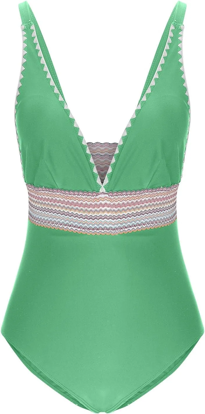 yardsong One Piece Swimsuit Women Tummy Control Plunge V Neck Sexy Bathing Suits Slimming Adjustable Straps Swimwear