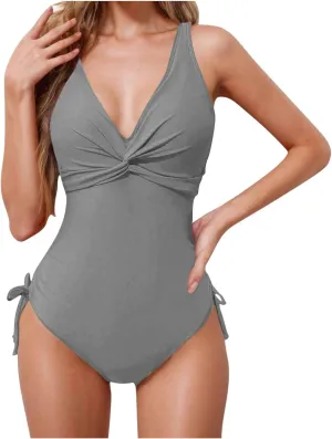 yardsong One Piece Swimsuit Women Tummy Control V Neck Twist Knot Bathing Suits Adjustable Shoulder Straps Swimwear