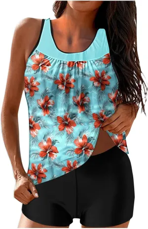 yardsong Tankini Swimsuits for Women Modest Two Piece Bathing Suits Blouson Swim Tank Top with Boy Shorts Trendy Swimwear