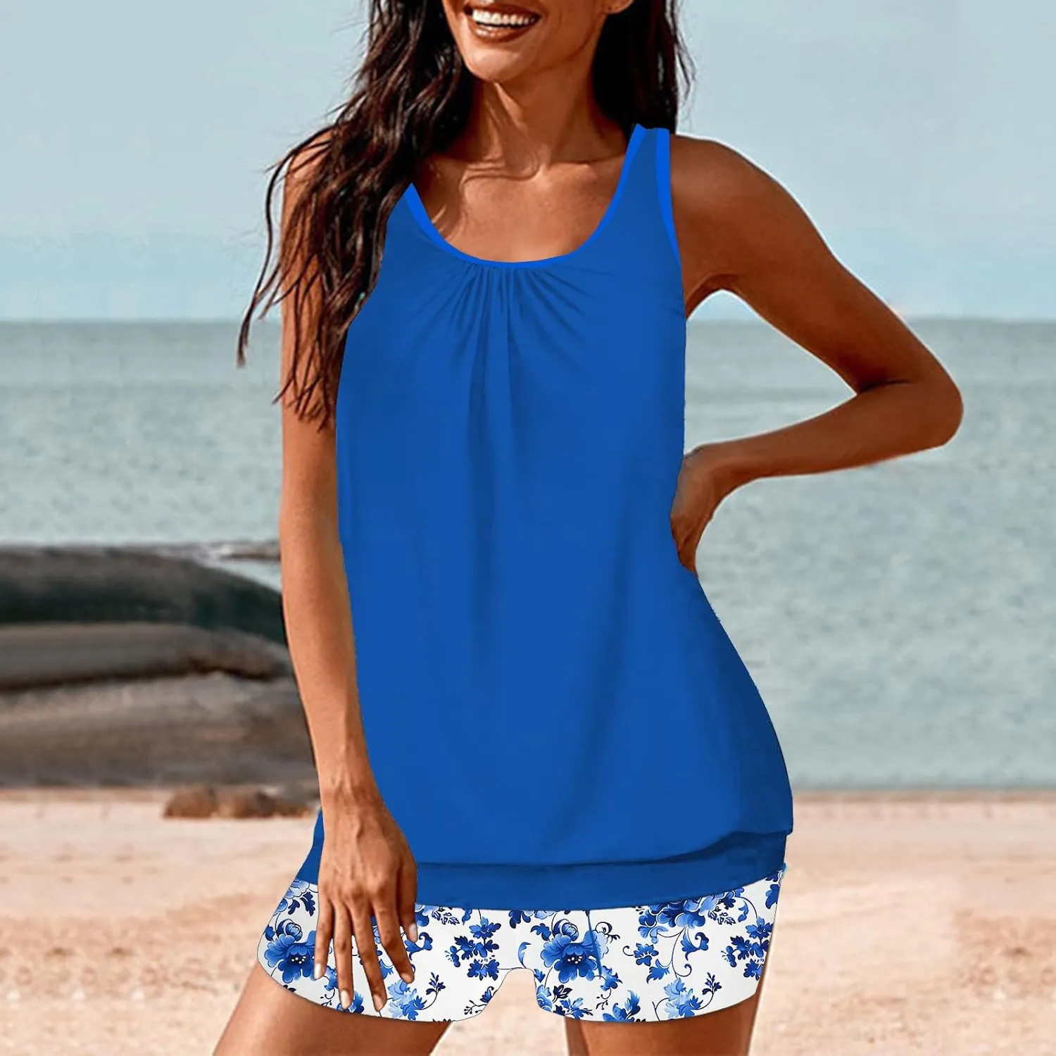yardsong Tankini Swimsuits for Women Modest Two Piece Bathing Suits Blouson Swim Tank Top with Boy Shorts Trendy Swimwear