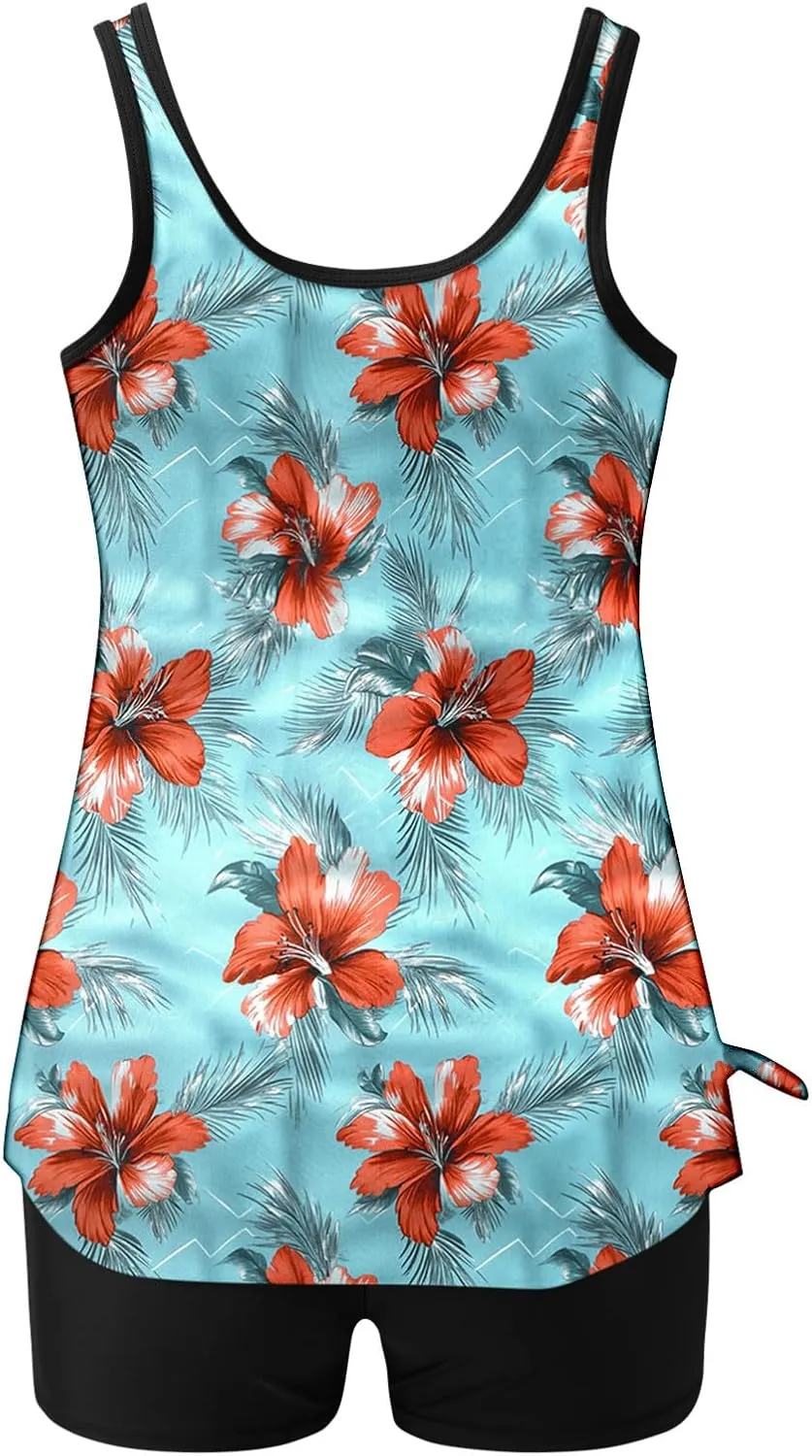 yardsong Tankini Swimsuits for Women Modest Two Piece Bathing Suits Blouson Swim Tank Top with Boy Shorts Trendy Swimwear