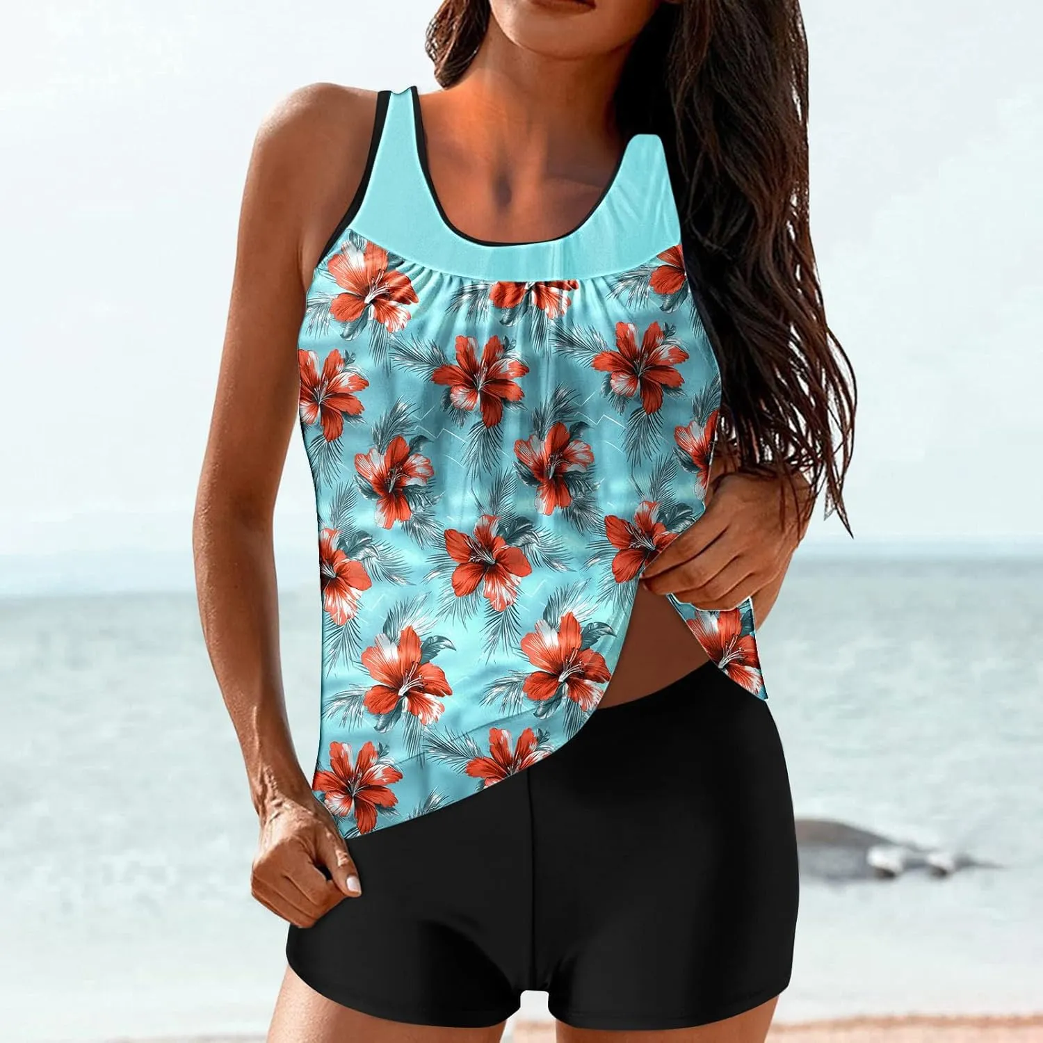 yardsong Tankini Swimsuits for Women Modest Two Piece Bathing Suits Blouson Swim Tank Top with Boy Shorts Trendy Swimwear