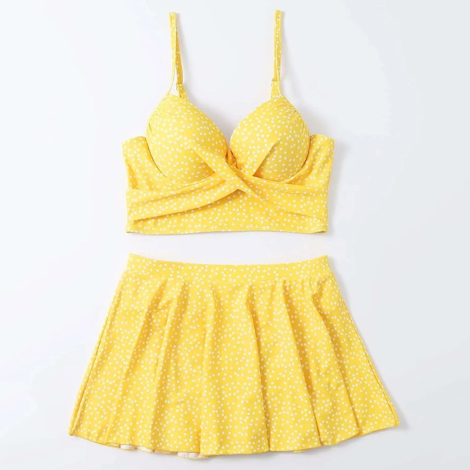 yardsong Two Piece Swimsuit for Women Boho Polka Dot Print Skirted Bikini Sets Adjustable Spaghetti Straps Cute Bathing Suit