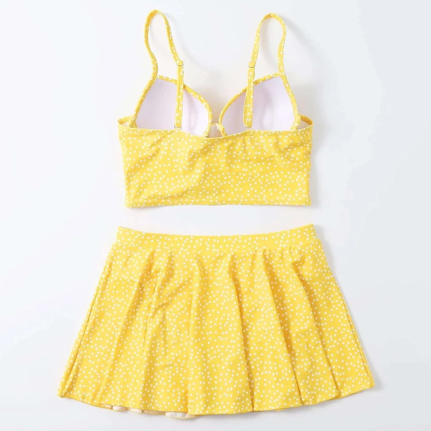 yardsong Two Piece Swimsuit for Women Boho Polka Dot Print Skirted Bikini Sets Adjustable Spaghetti Straps Cute Bathing Suit