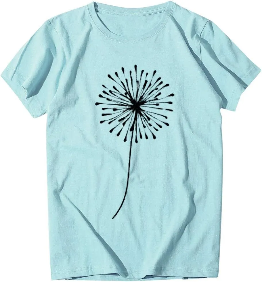 ZEFOTIM Sunflower Tops for Women 2024 Short Sleeve Crewneck Casual Summer Fashion Tops Shirts